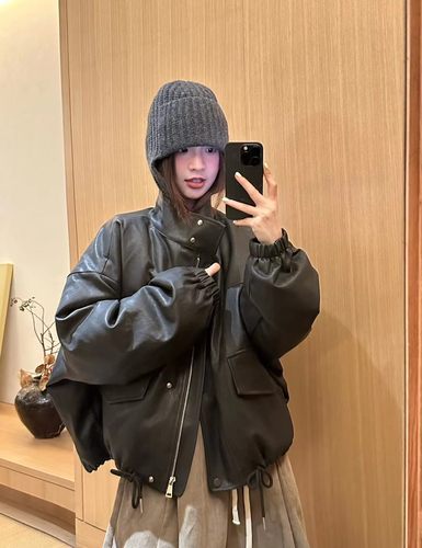 25165冬季新款韩版休闲宽松大版内胆羽绒保暖皮衣外套显瘦上衣女