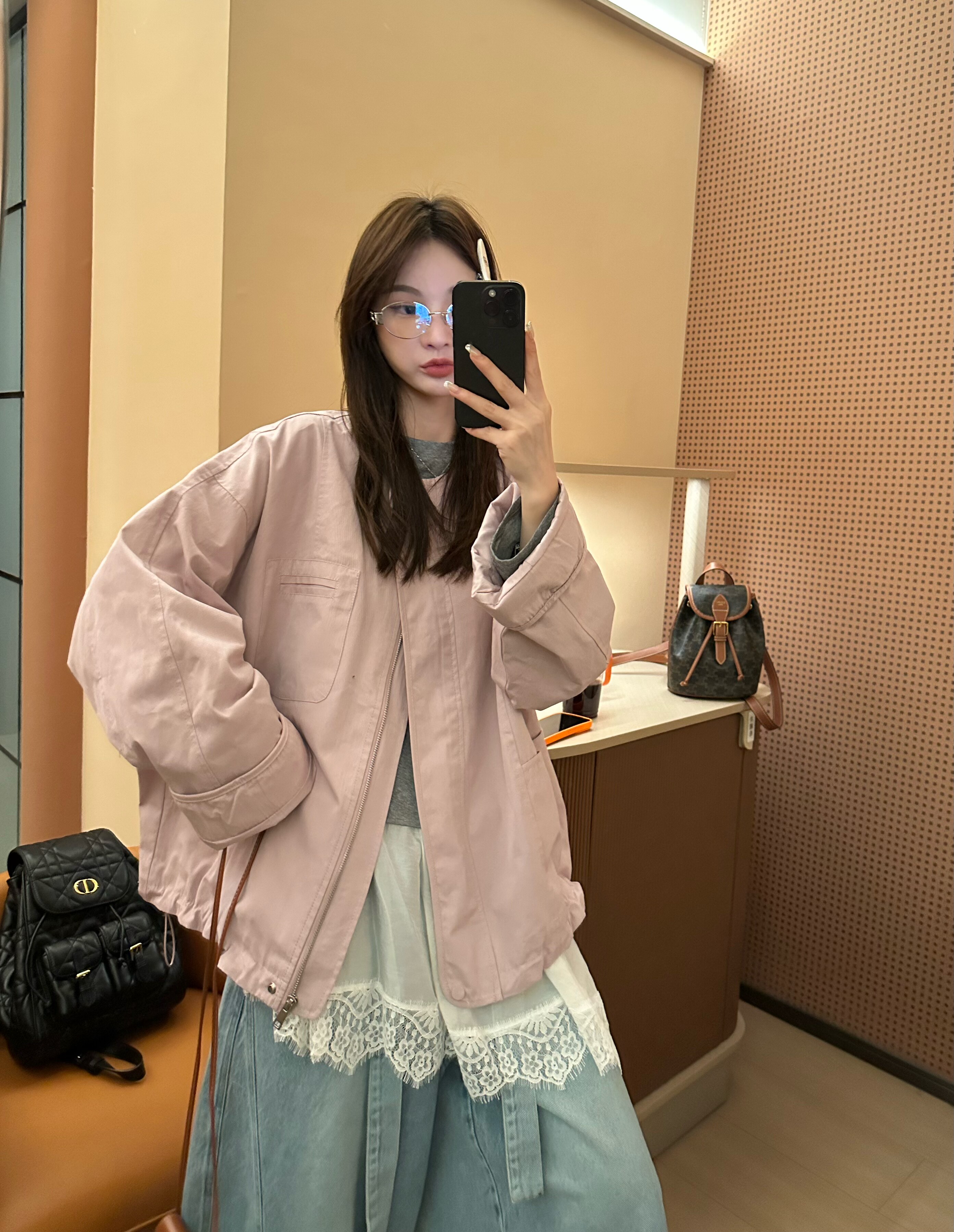 26002春季新韩版气质百搭休闲宽松大版显瘦圆领拉链夹克外套上衣