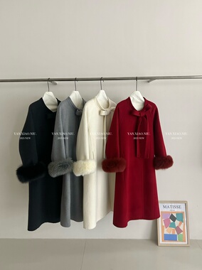 88116-38冬季韩版气质百搭真袖毛蝴蝶结双面羊毛大衣长款毛呢外套