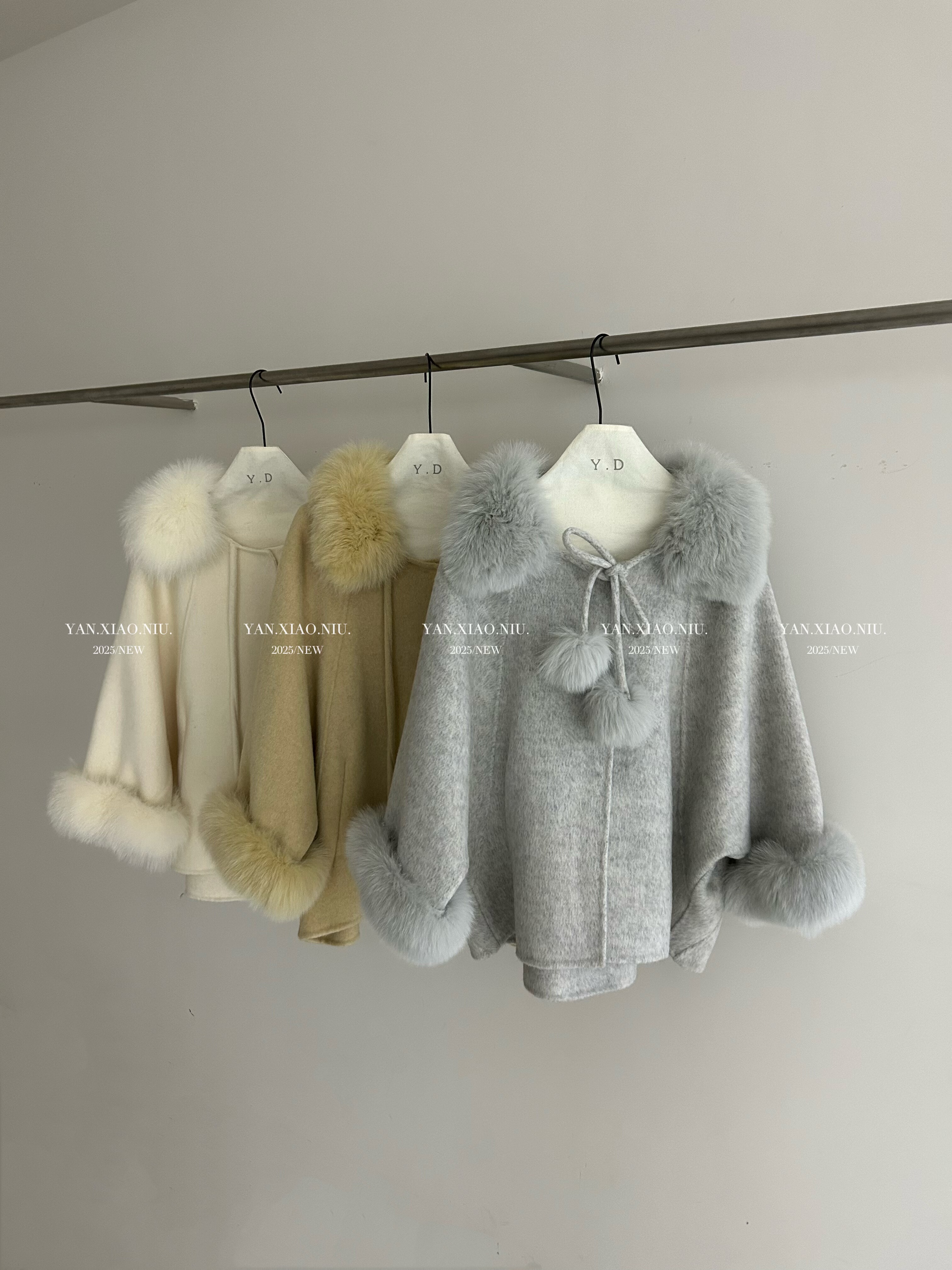 02-61冬季新款韩版气质百搭显瘦真毛领斗篷双面羊毛大衣毛呢外套