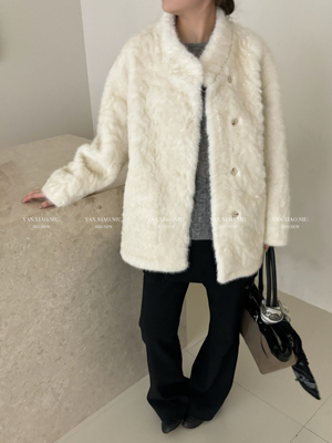 1317冬季皮毛一体毛毛大衣韩系好品质宽松显瘦立领保暖中长款外套