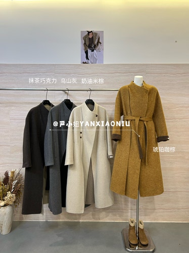 DM003-13冬季新款韩版气质百搭宽松显瘦系带双面羊毛大衣毛呢外套