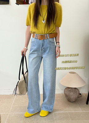 2611春季新款韩版时尚气质百搭高腰显瘦宽腰带直筒裤休闲牛仔裤女