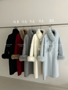 气质百搭显瘦真毛领双面羊毛大衣长款 韩版 毛呢外套女 38冬季 25158