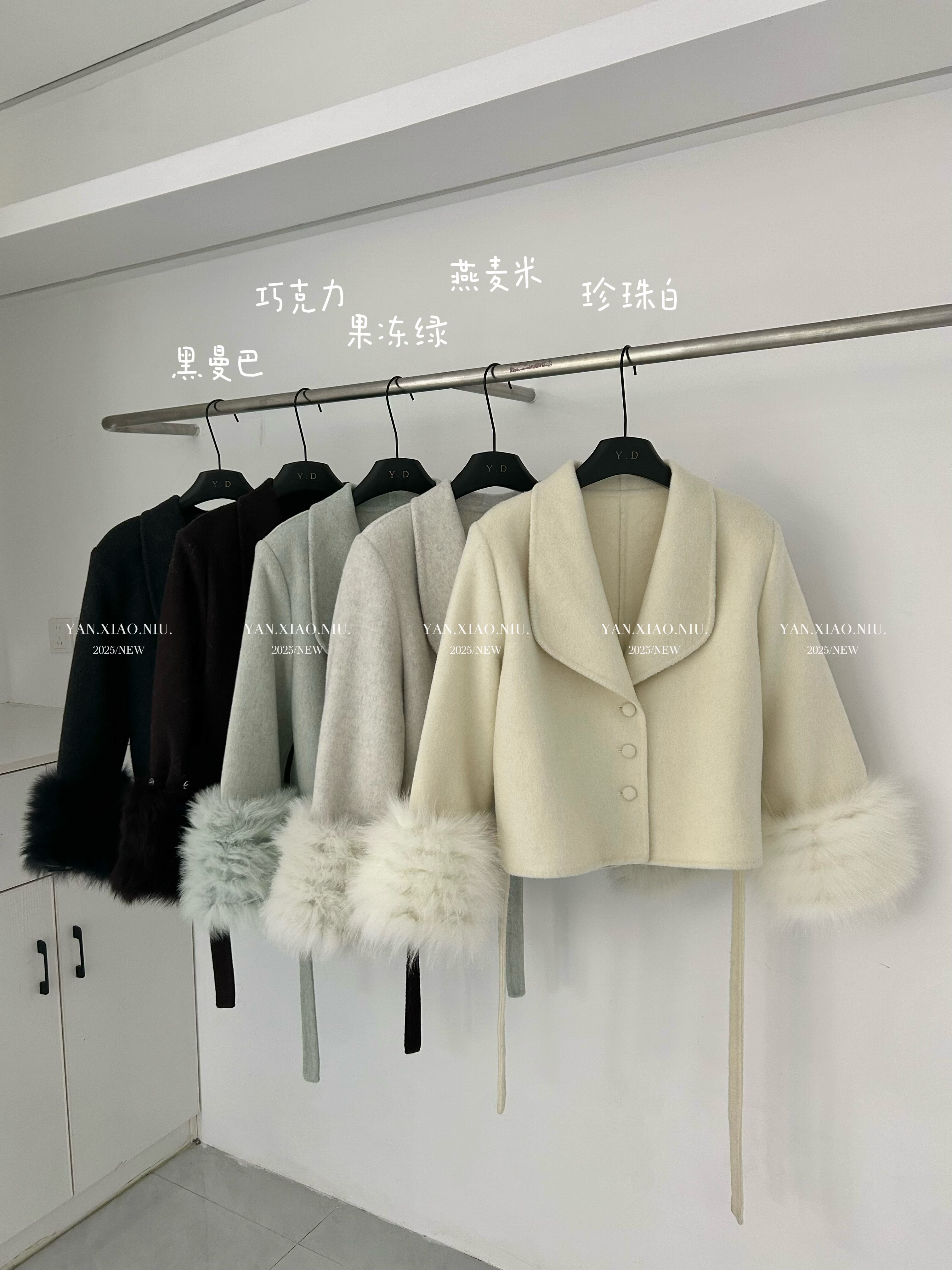 01-75冬季韩版百搭气质翻领狐狸毛双面大衣小个子系带毛呢外套女