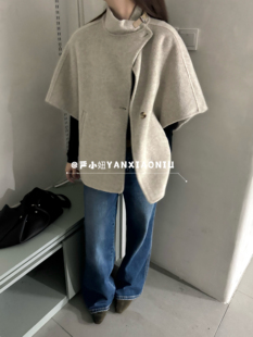 2155韩版气质百搭立领设计款斗篷宽松显瘦双面羊毛大衣毛呢外套女
