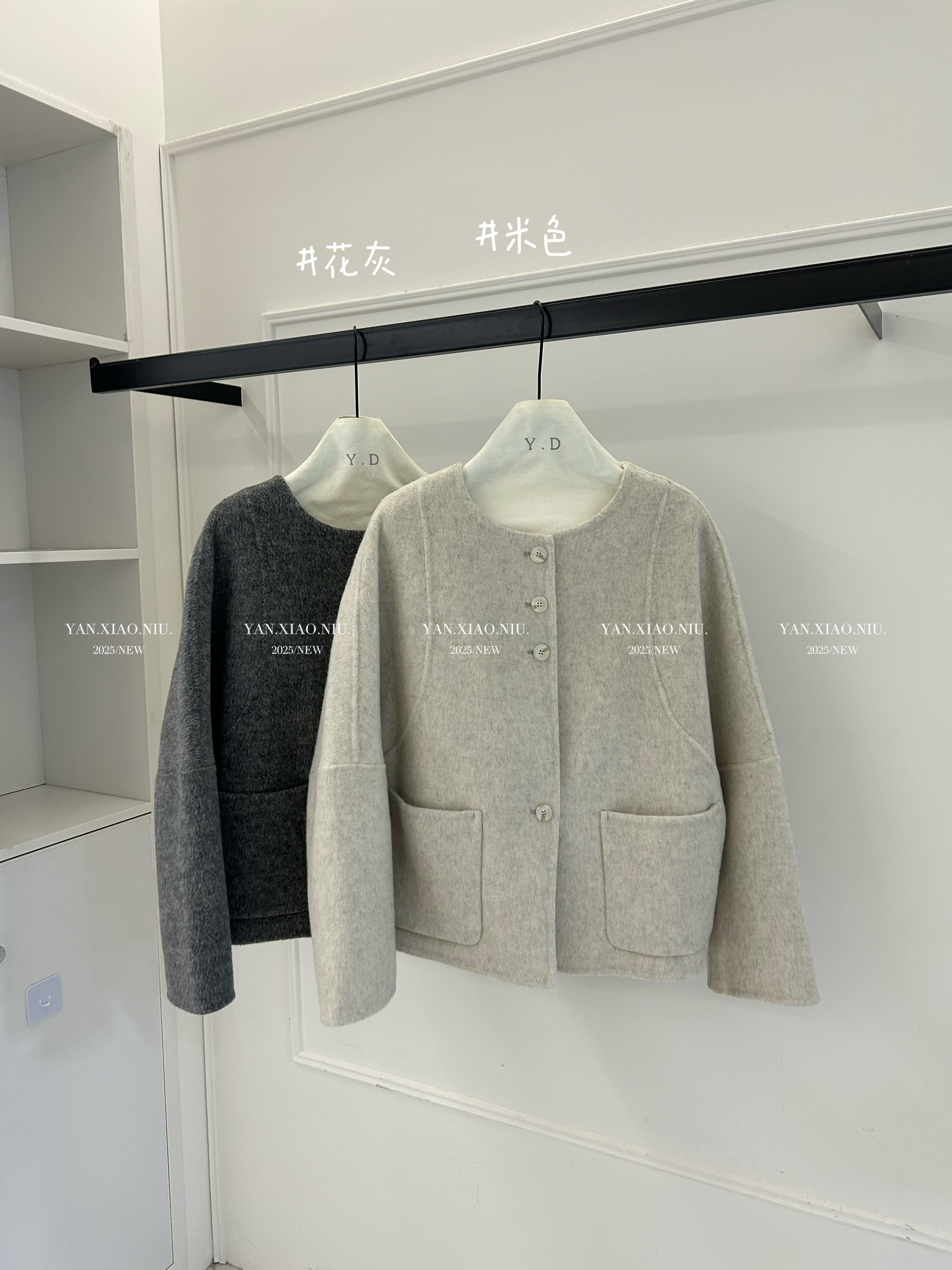 882507-52韩版休闲宽松百搭显瘦双面羊毛大衣短款单排扣毛呢外套