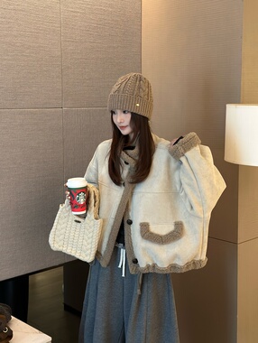 25180好品质羊羔毛皮毛一体外套冬季韩版宽松保暖加厚机车服上衣