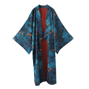 袁落落/女装 印花日系复古改良和风长款宽松外套开衫小振袖羽织