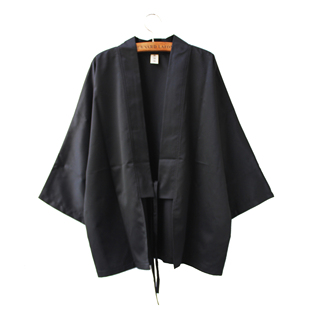 袁落落/女装  复古日式和服宽松绑带改良防晒羽织披肩开衫纯色黑