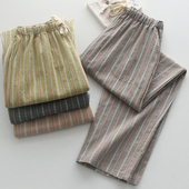 女男春秋夏季 水洗纯棉水洗棉薄款 情侣家居裤 色织提花条纹睡裤 长裤