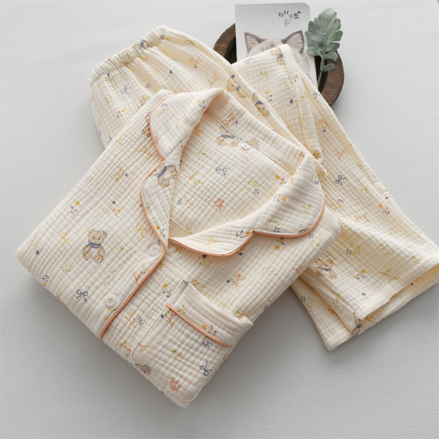 卡通兔小熊印花睡衣女春秋季纯棉四层纱布长袖长裤开衫家居服套装,女士内衣/男士内衣/家居服,睡衣/家居服套装,淘宝优惠券,粉丝福利购,淘宝优惠卷