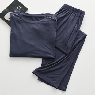 家居服套装 牙条套头睡衣男士 宽松长袖 莫代尔弹力顺滑薄款 春夏季