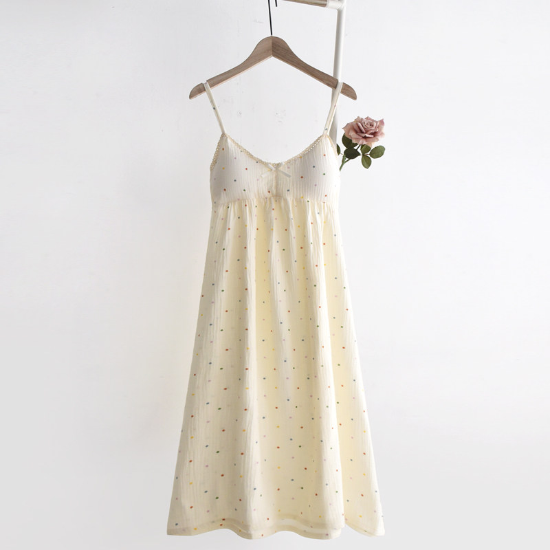 甜美花边公主风带胸垫睡裙女夏季纯棉纱布薄款吊带裙子家居服睡衣,女士内衣/男士内衣/家居服,睡裙,淘宝优惠券,粉丝福利购,淘宝优惠卷