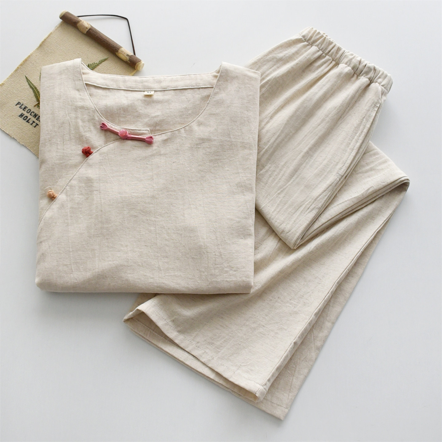 复古国风彩色盘扣睡衣女春夏季纯棉亚麻薄款宽松七分袖家居服套装,女士内衣/男士内衣/家居服,睡衣/家居服套装,淘宝优惠券,粉丝福利购,淘宝优惠卷