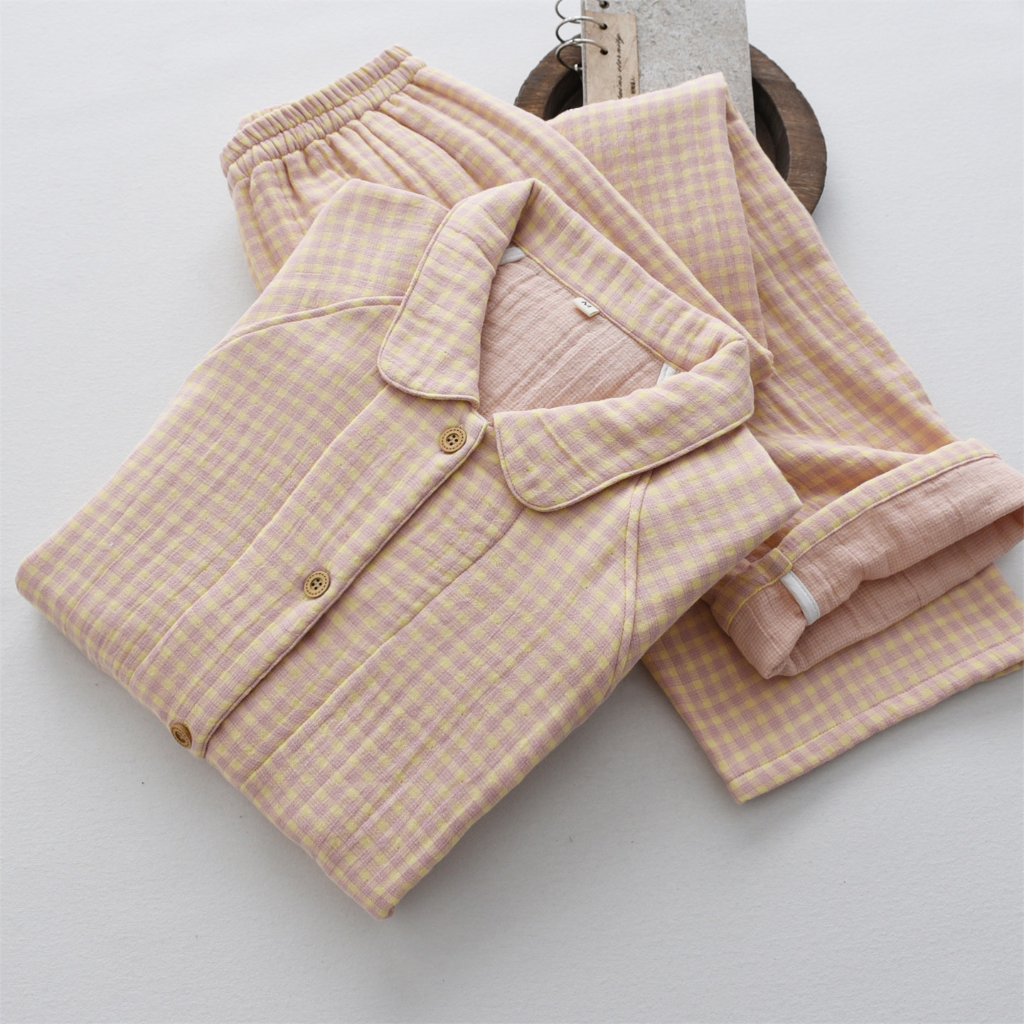 复古格子睡衣女春秋季纯棉四层纱布宽松长袖长裤小翻领家居服套装,女士内衣/男士内衣/家居服,睡衣/家居服套装,淘宝优惠券,粉丝福利购,淘宝优惠卷