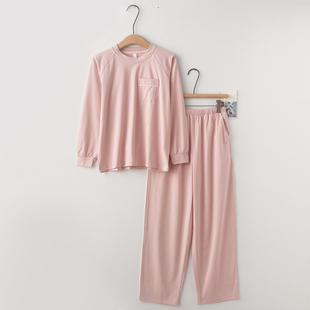 纯色简约套头睡衣男女春秋夏季 纯棉针织薄款 宽松情侣家居服套装