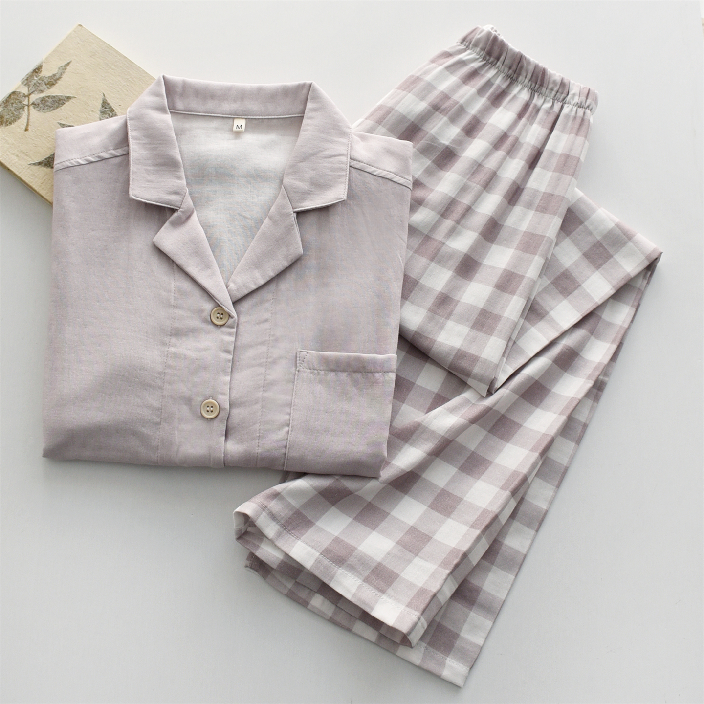 情侣纯棉纱布双层薄款春夏家居服