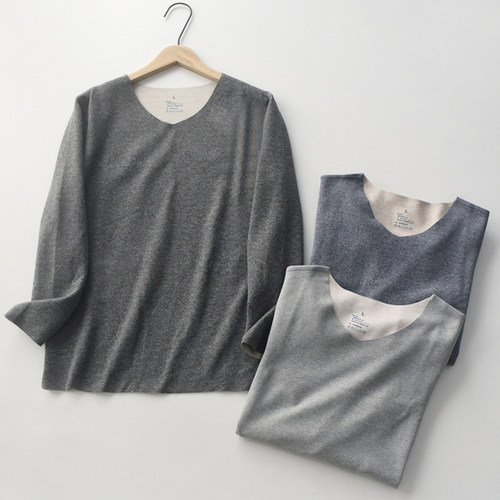 桑蚕丝德绒V领男士保暖上装秋衣