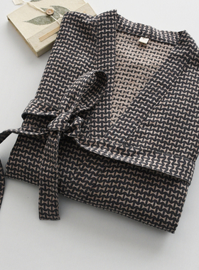 高级感提花睡袍男士春夏季纯棉双层纱布薄款宽松汗蒸和服浴袍大码