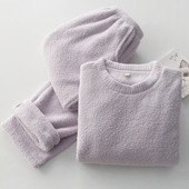 家居服套装 珊瑚绒睡衣男女秋冬季 法兰绒加厚保暖情侣长袖 可外穿