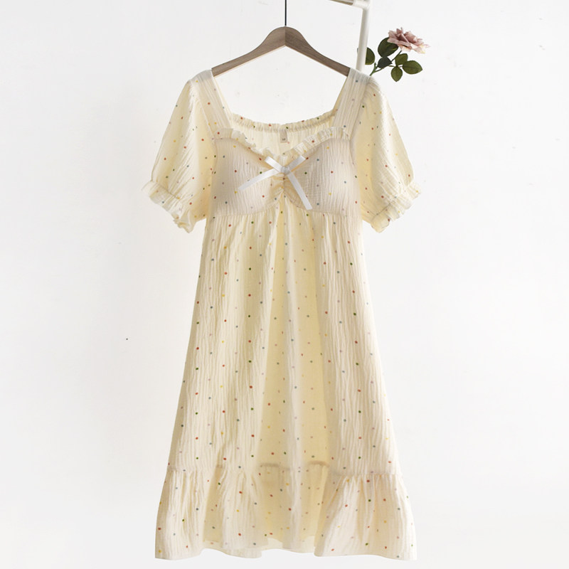 可爱公主短袖带胸垫睡裙女士夏季纯棉纱布薄款宽松家居服睡衣裙子,女士内衣/男士内衣/家居服,睡裙,淘宝优惠券,粉丝福利购,淘宝优惠卷