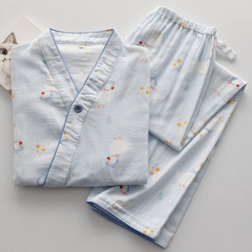纯棉纱布卡通可爱春夏月子家居服