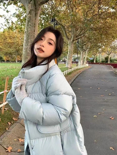 羽绒服女中长款过膝立领直筒韩版时尚白鸭绒新款冬季轻薄外套