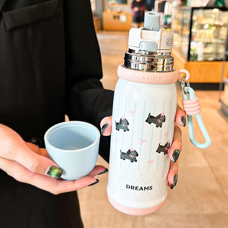 保温杯女生高颜值316不锈钢可爱双饮杯子带盖女学生上学专用水杯