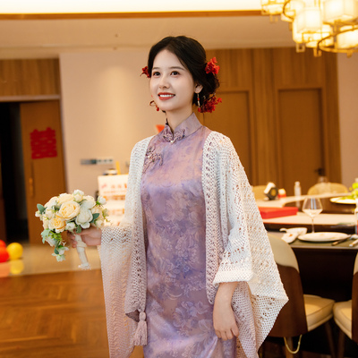 新中式紫色旗袍女新娘结婚订婚