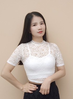 夏季韩版女蕾丝小半高领无袖短袖