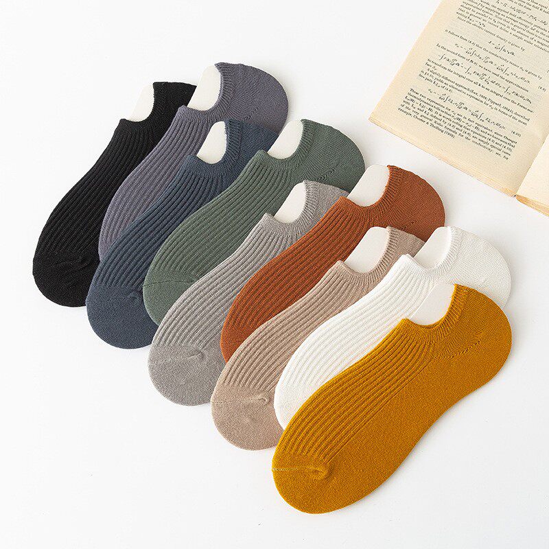 双针船袜男纯棉夏季低帮浅口隐形露脚踝纯色硅胶防滑短袜防臭吸汗