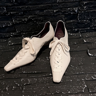 中跟女鞋 高跟鞋 绑带头层羊皮真皮 Literary显瘦方头单鞋 酷飒气质