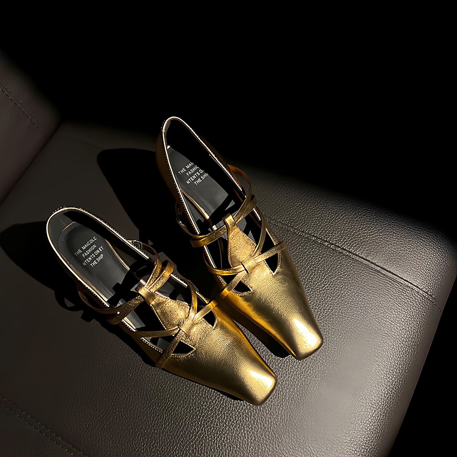 性感火辣 Elegant真皮高跟鞋头层羊皮方头浅口皮带搭扣粗跟单鞋女