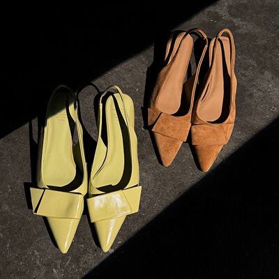 清新简约 Literary头层牛皮真皮尖头浅口单鞋女鞋一字扣粗跟凉鞋