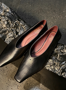 头层牛皮 Normcore简约百搭浅口单鞋女鞋低跟瓢鞋平底鞋真皮方头