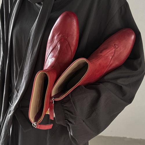 店主自留 Literary秋冬真皮牛皮短筒靴子短靴女靴子圆头内增高