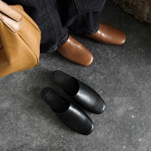 内增高透气穆勒鞋 女单鞋 Literary头层牛皮真皮包头拖鞋 简约气质