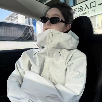 鸟家同款无标SV7户外硬壳防风防水男女冲锋衣羽绒内胆外套工作服