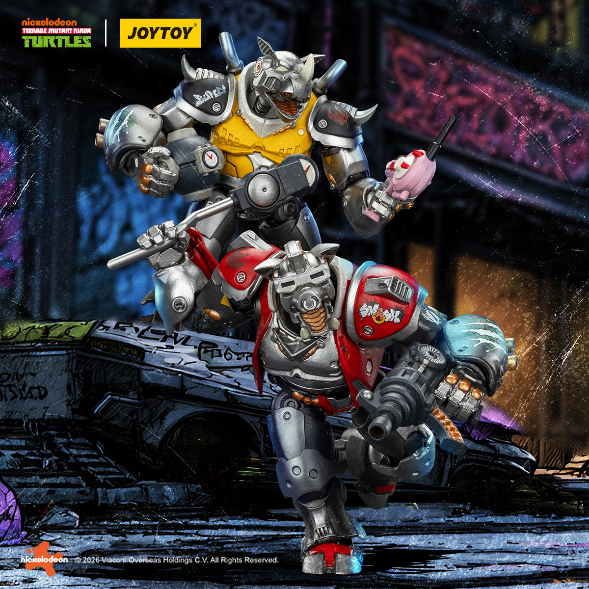 暗源JOYTOY 1/18 TMNT忍者神龟钢铁牛头猪面咆勃摇滚万岁可动兵人图片