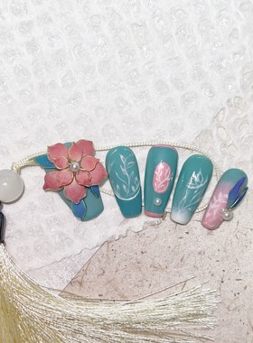 掐丝珐琅中国风国风女汉服美甲植物牡丹花高级优雅手工穿戴甲