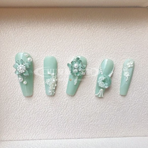 CHU nail原创珠玉缘掐丝珐琅玉石色新中式汉服纯手工穿戴甲