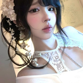 性感内搭带水钻链文胸 蕾丝聚拢外扩白色纯欲内衣套装 海洋之心