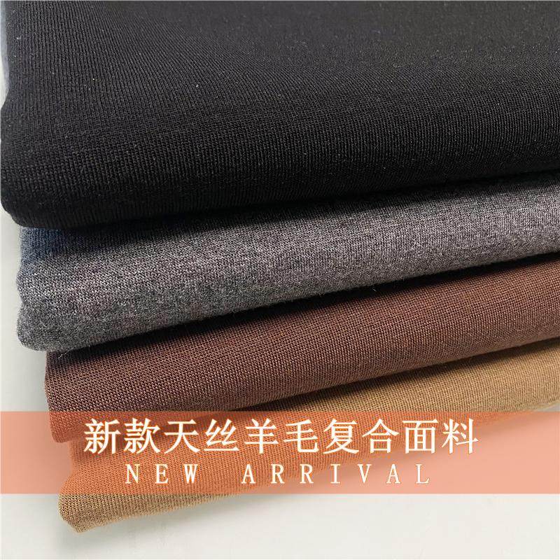 秋冬新品加厚天丝羊毛复合裤料连衣裙装布料垂坠阔腿裤弹纯色面料