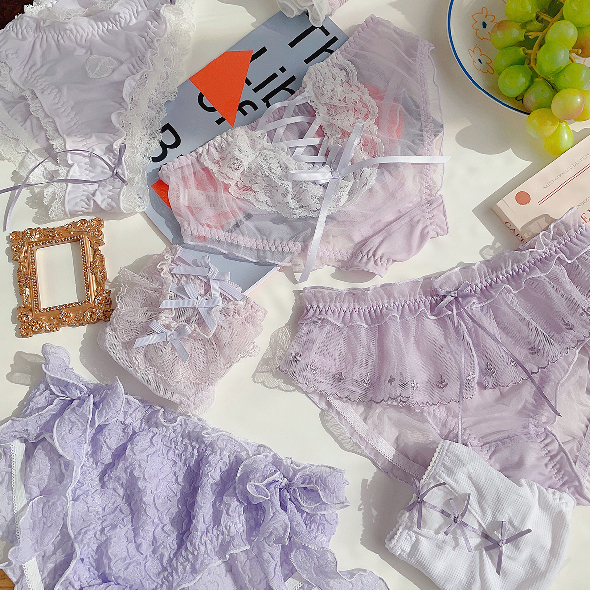 紫色性感蕾丝透明网纱三角内裤女