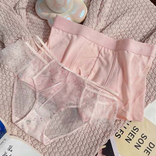 舒适纯棉性感蕾丝透明情侣内裤