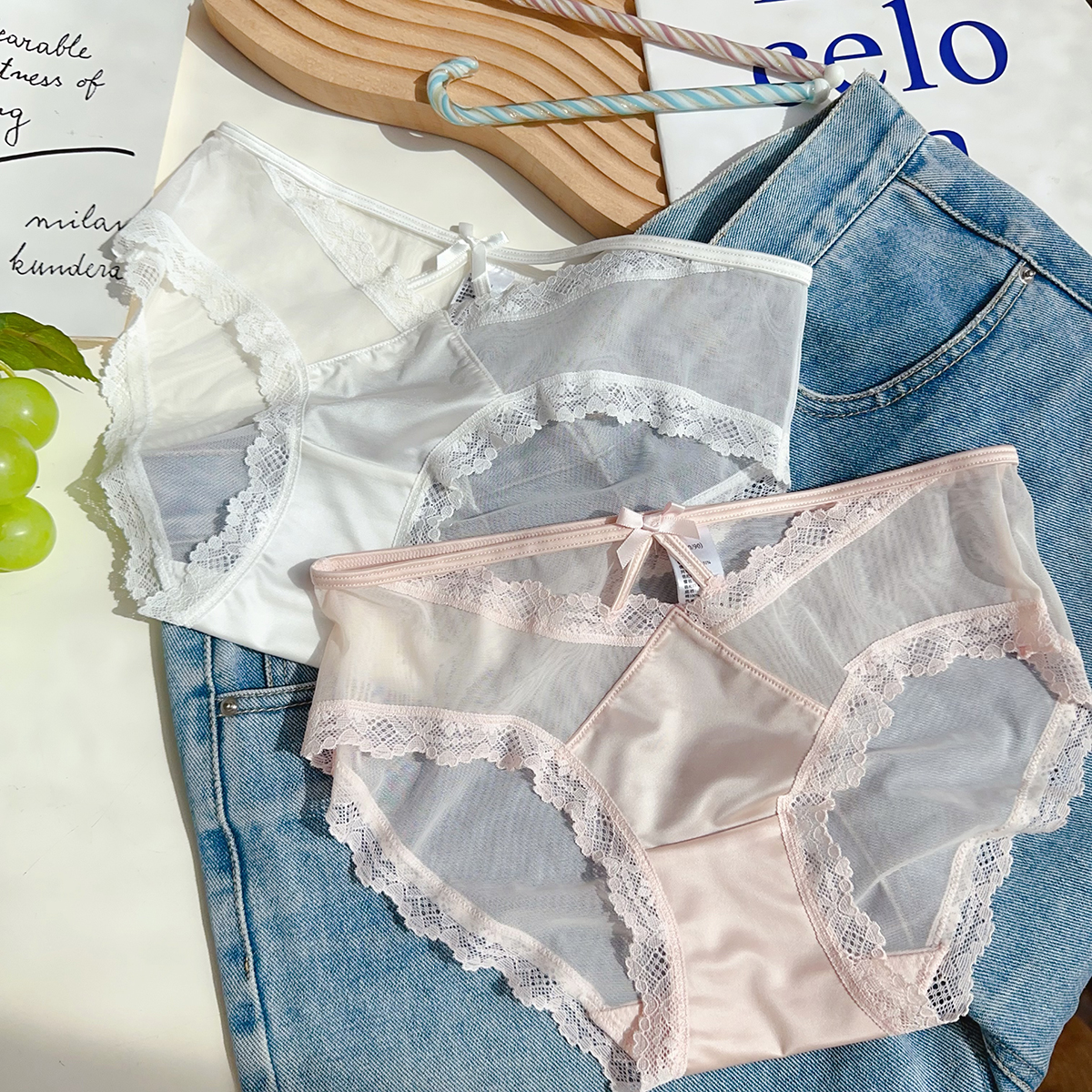 透明欧美蕾丝边性感网纱无痕内裤