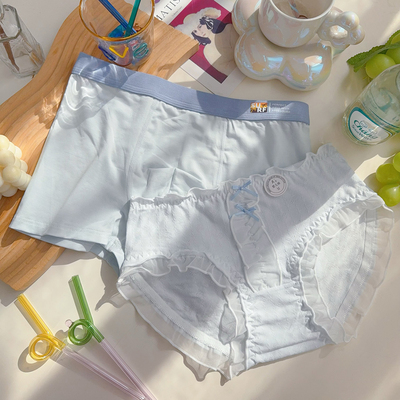 浅蓝纯棉舒适抗菌可爱情侣内裤套