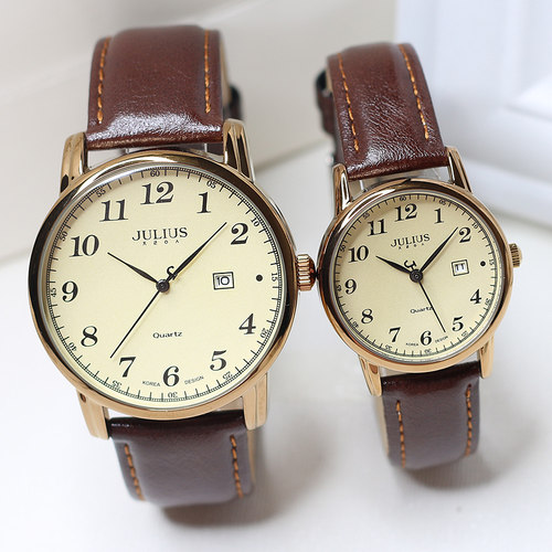 聚利时时尚真皮复古情侣石英手表