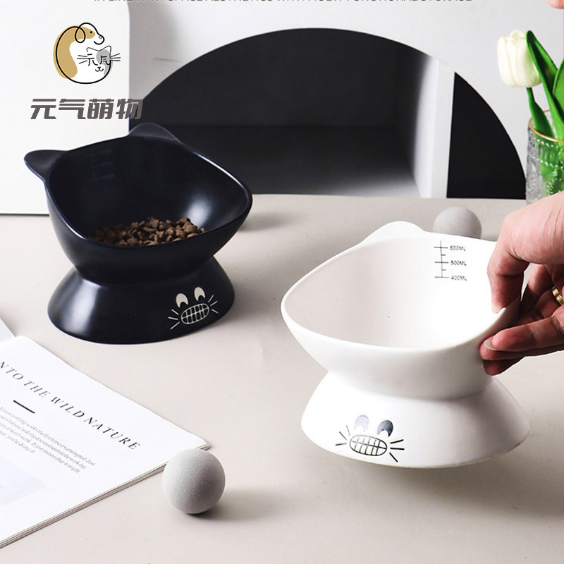陶瓷猫碗宠物碗猫食盆高脚斜口狗盆狗碗保护颈椎猫咪黑色喝水饭碗怎么样,好用不?